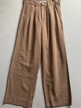 NONCHALANT High Waisted Pleated Wide Leg Brown Pants Size M